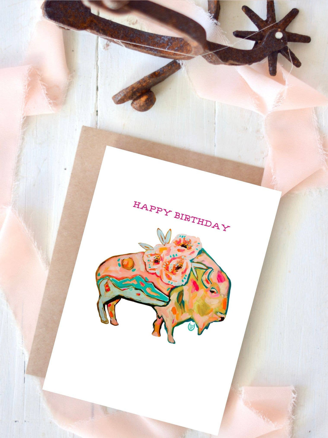 western birthday card / floral bison