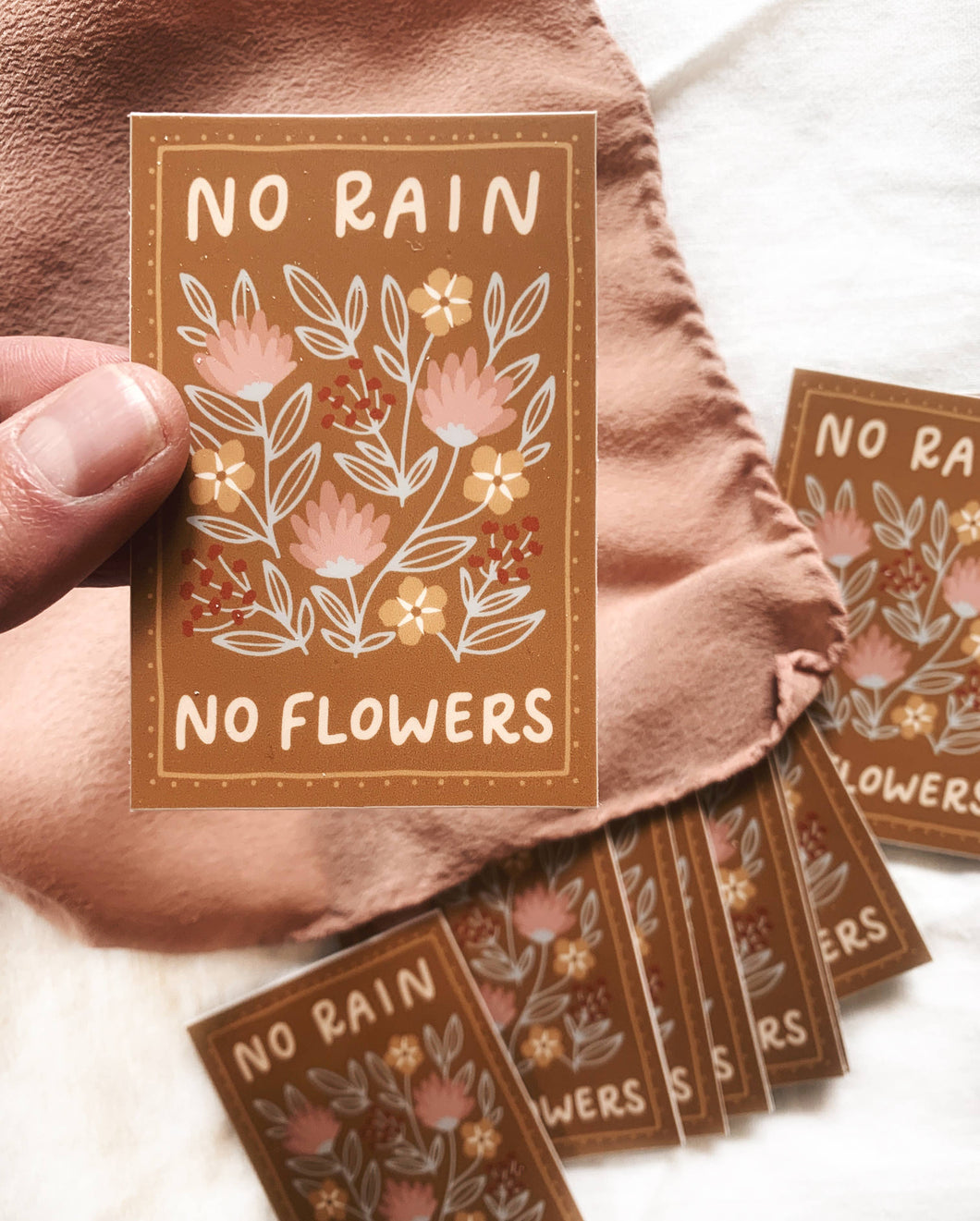 no rain, no flowers floral sticker